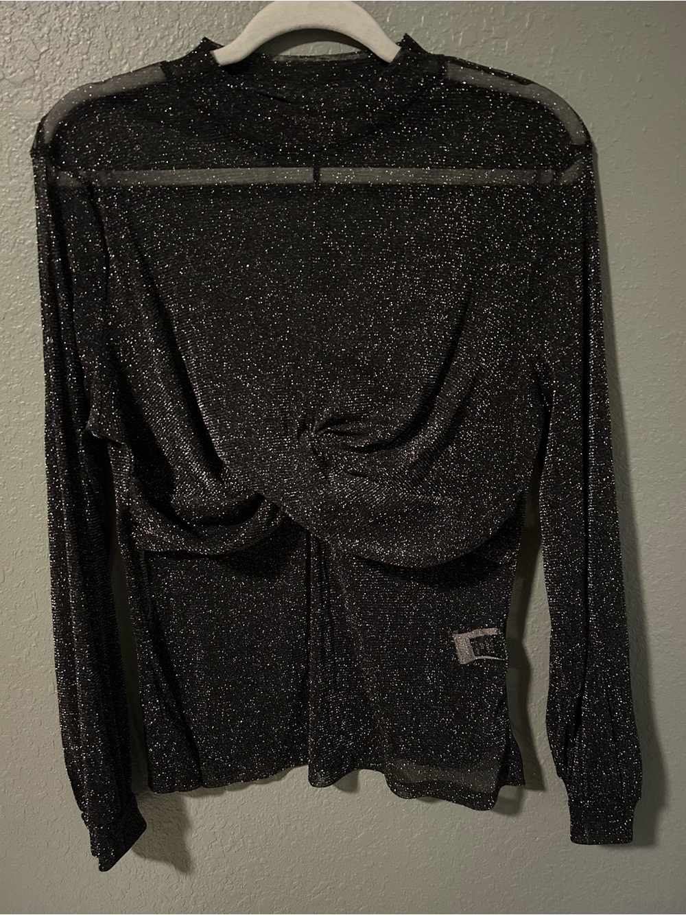 SHEIN Black glittery mesh long sleeve top with ruched front detail, size 2XL #pa